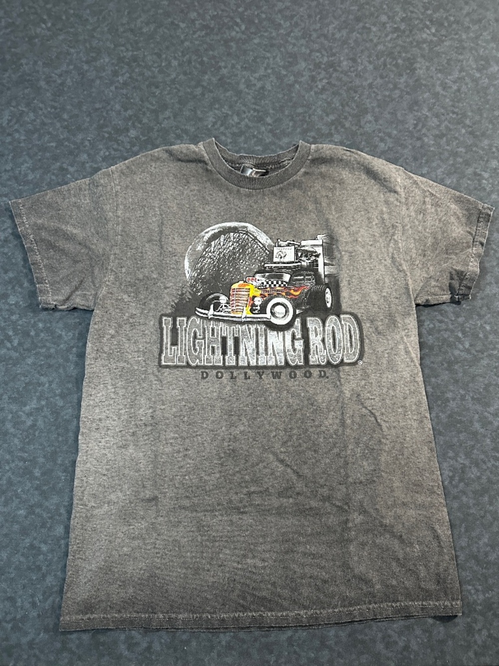 Dollywood Lighting Rod Roller Coaster Acid Wash Graphic T Shirt Size Medium